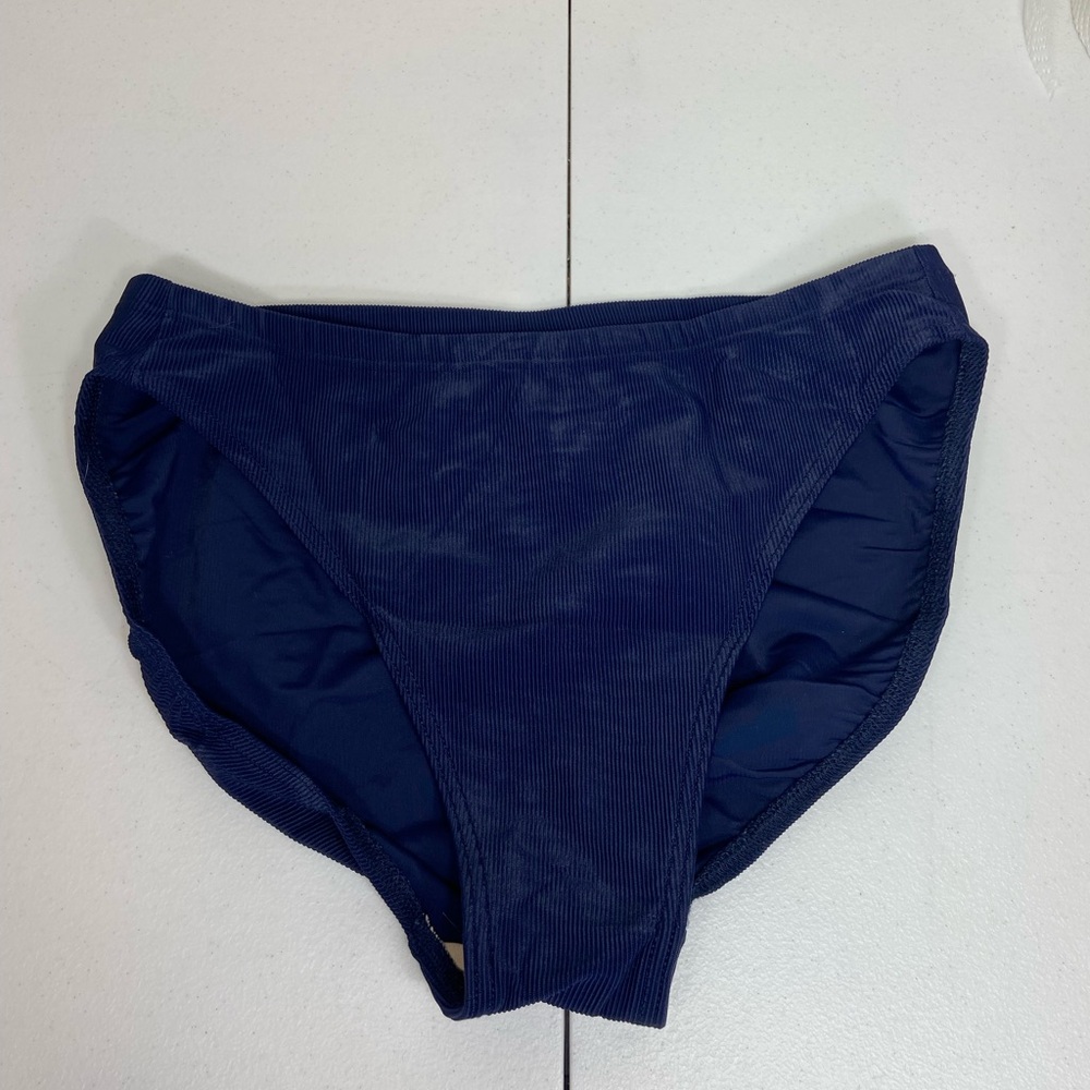EUC‎ Style & Co women’s navy blue stripe textured high waisted stretch swimsuit